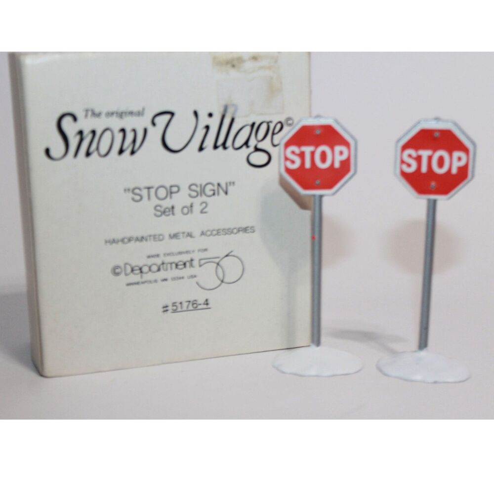 Dept. 56 Metal Stop Sign Set of 2 Christmas Village Accessory